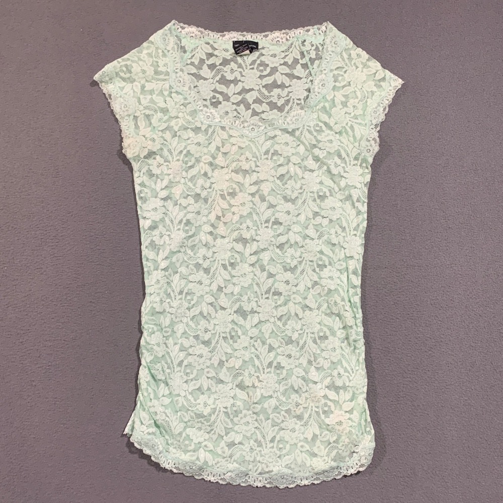 Y2K Moda International Floral Sheer Lace Cap Sleeve Top Womens M Fairy Ethereal